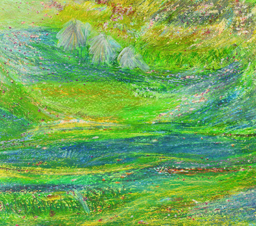 Etta Scotti giardini astrali opere pittoriche colorate con una tecnica unica nel suo genere