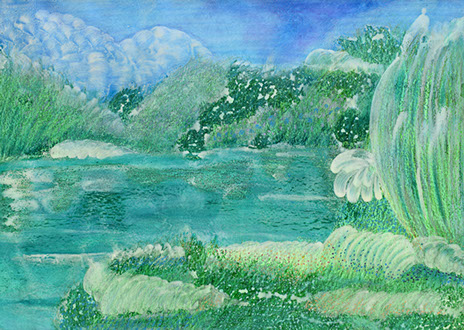 Etta Scotti giardini astrali predominanza del colore verde. pittura